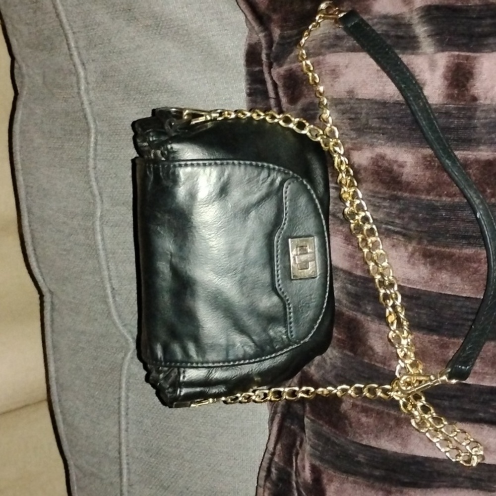 Vince Camuto Black Leather Crossbody with Gold Chain